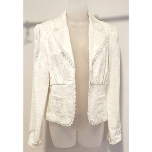 White Ivory Floral Embroidery Lace Trim Blazer